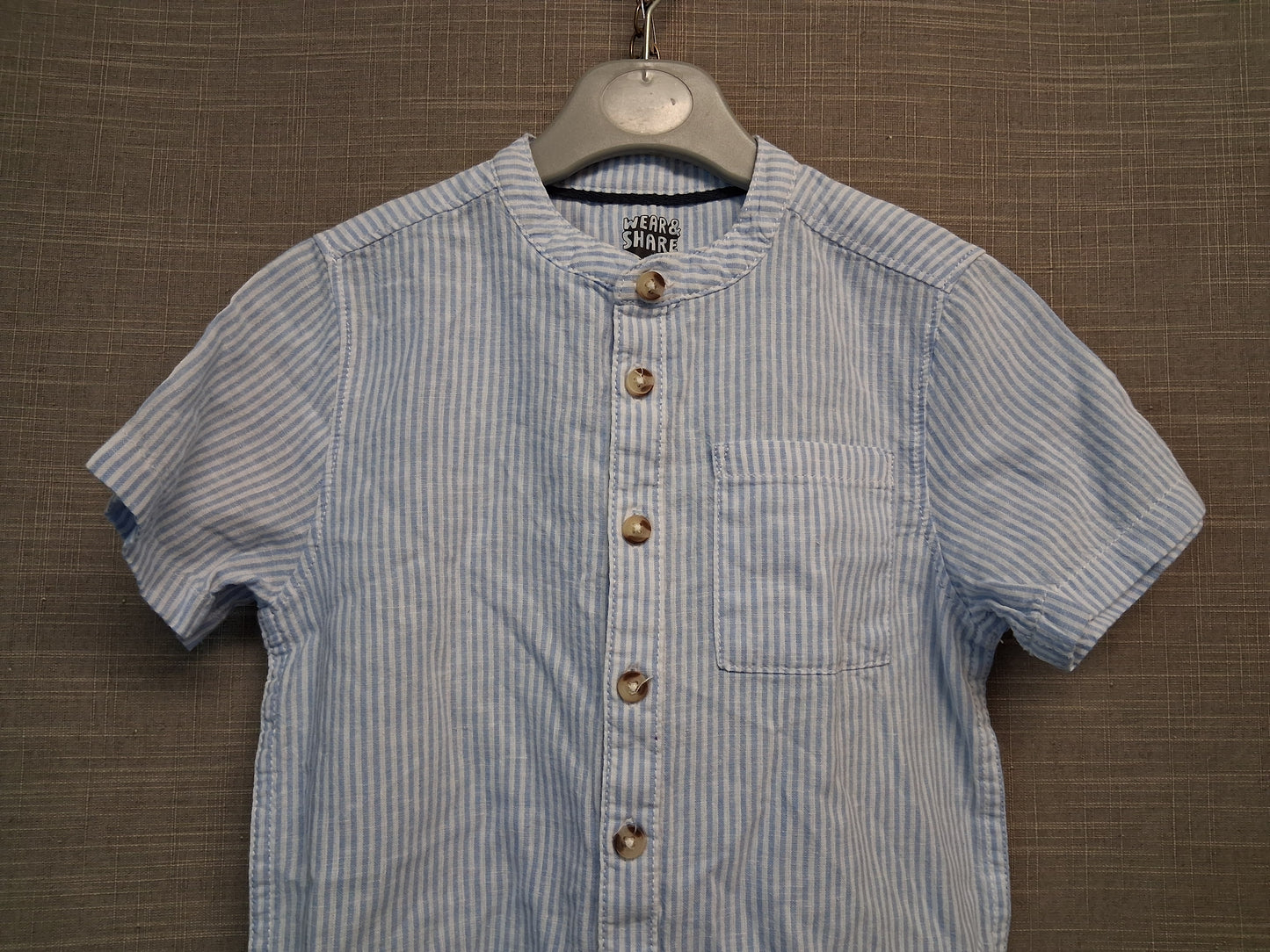 F&F Boys Blue White Striped Short Sleeve Shirt Age 5-6 Years