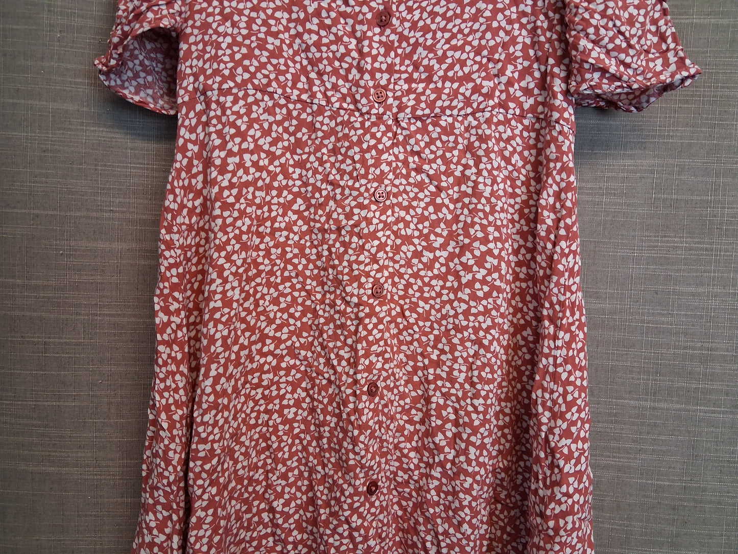 Next Girls Red Floral Tea Dress Age 10 Years Short Sleeve Button Front