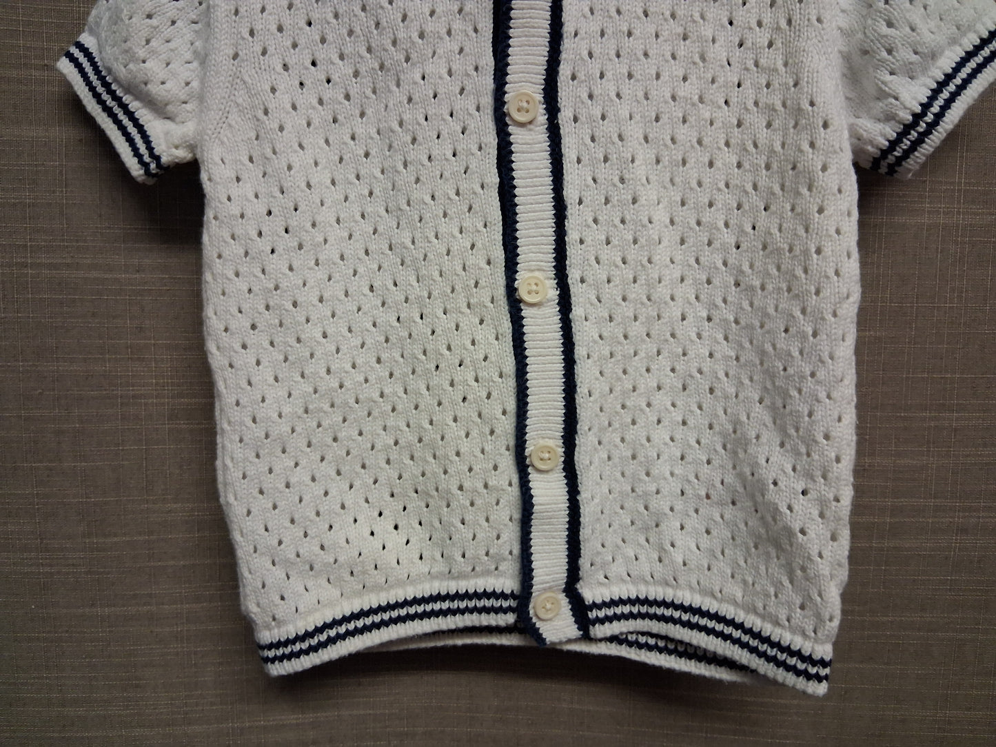 F&F Boys Short Sleeve Open Knit Button Collar Jumper Age 9-12 Months