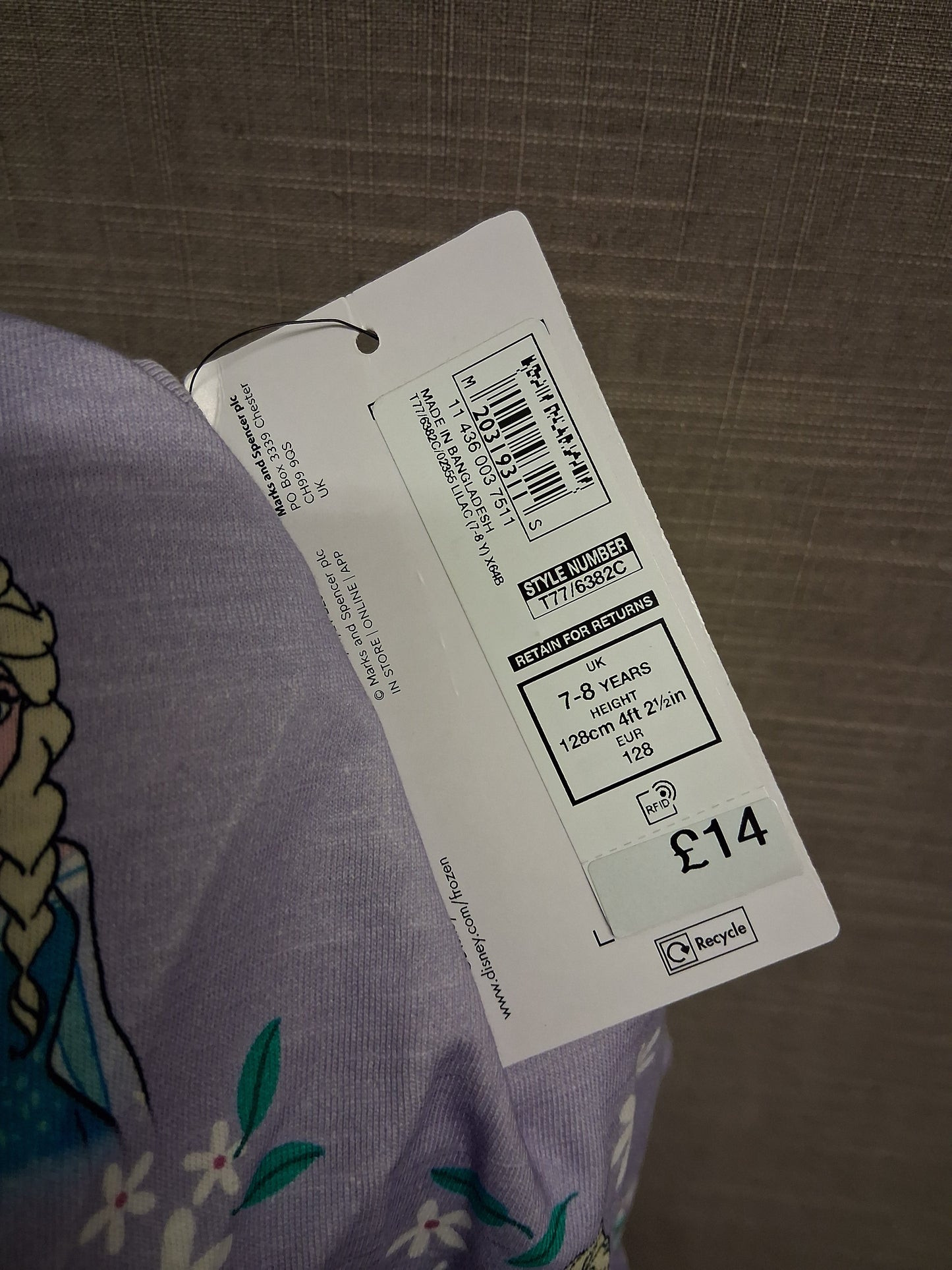 Marks & Spencer Frozen Lilac T-Shirt Dress Age 7-8 Years New