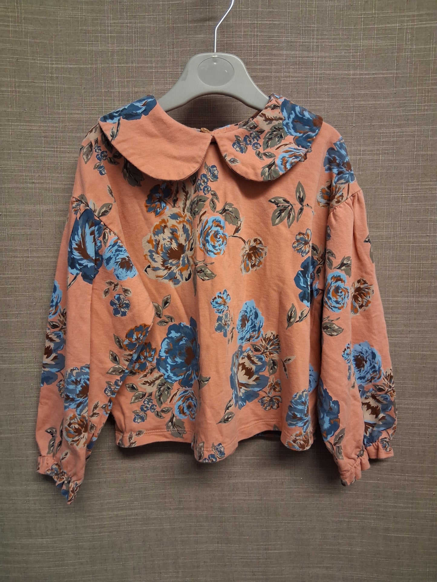 Next Girls Peach Floral Peter Pan Collar Sweater Jumper Age 3-4 Years