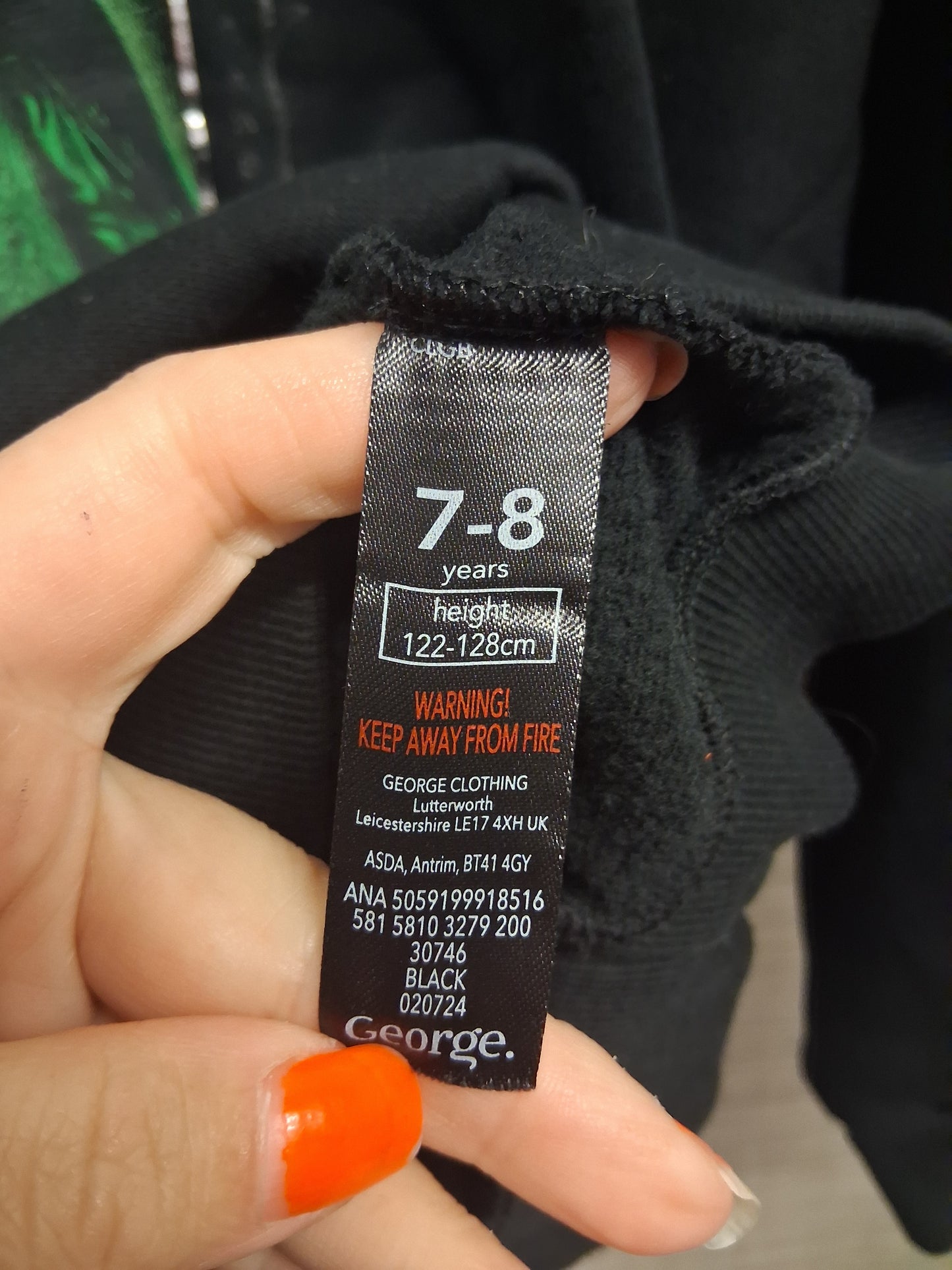 George Wicked Hoodie Elphaba Graphic Black Spellout on Back  Age 7-8 Years