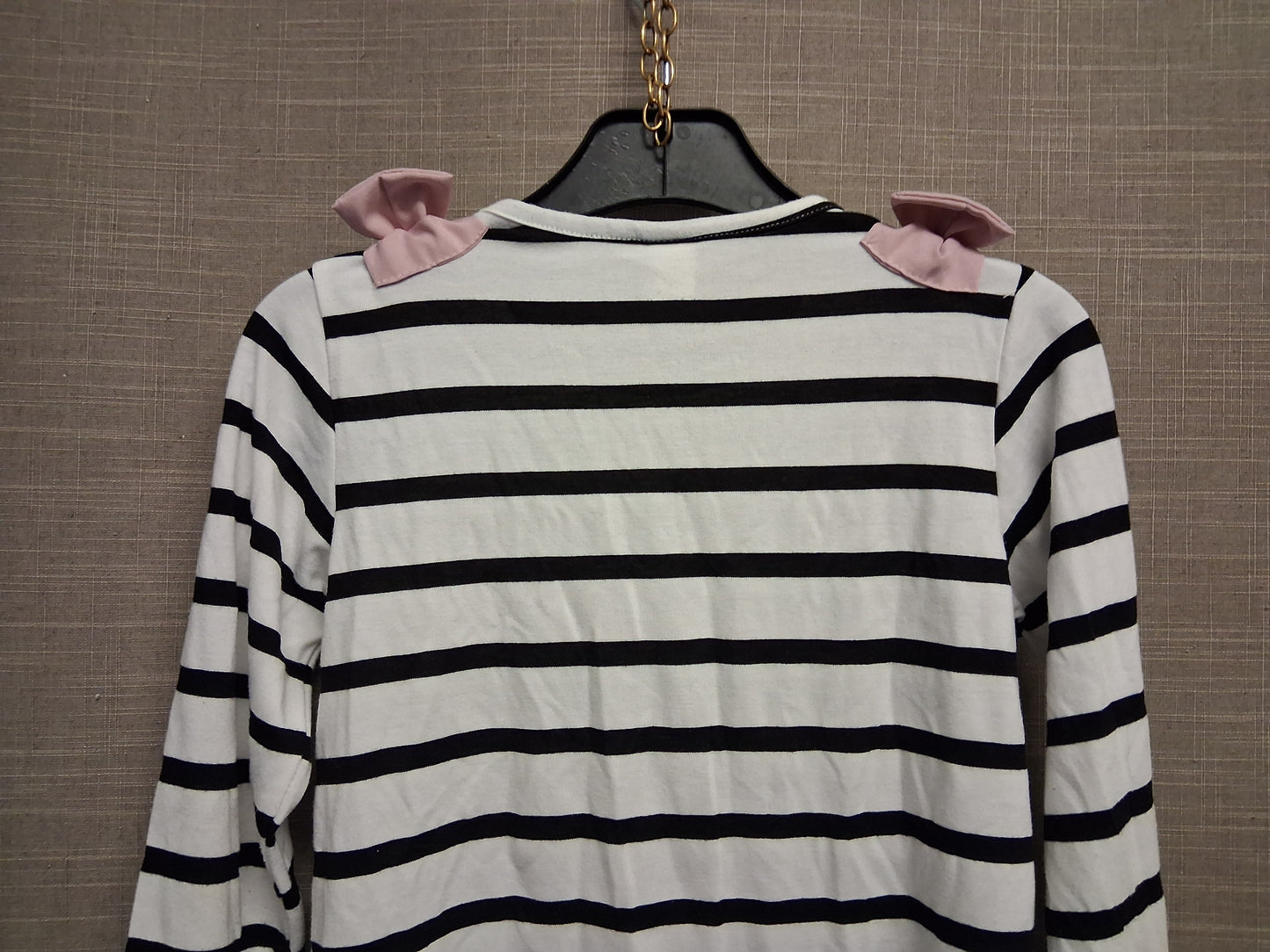 Shein Black White Striped Long Sleeve T-Shirt Pink Bow Detail Age 6 Years