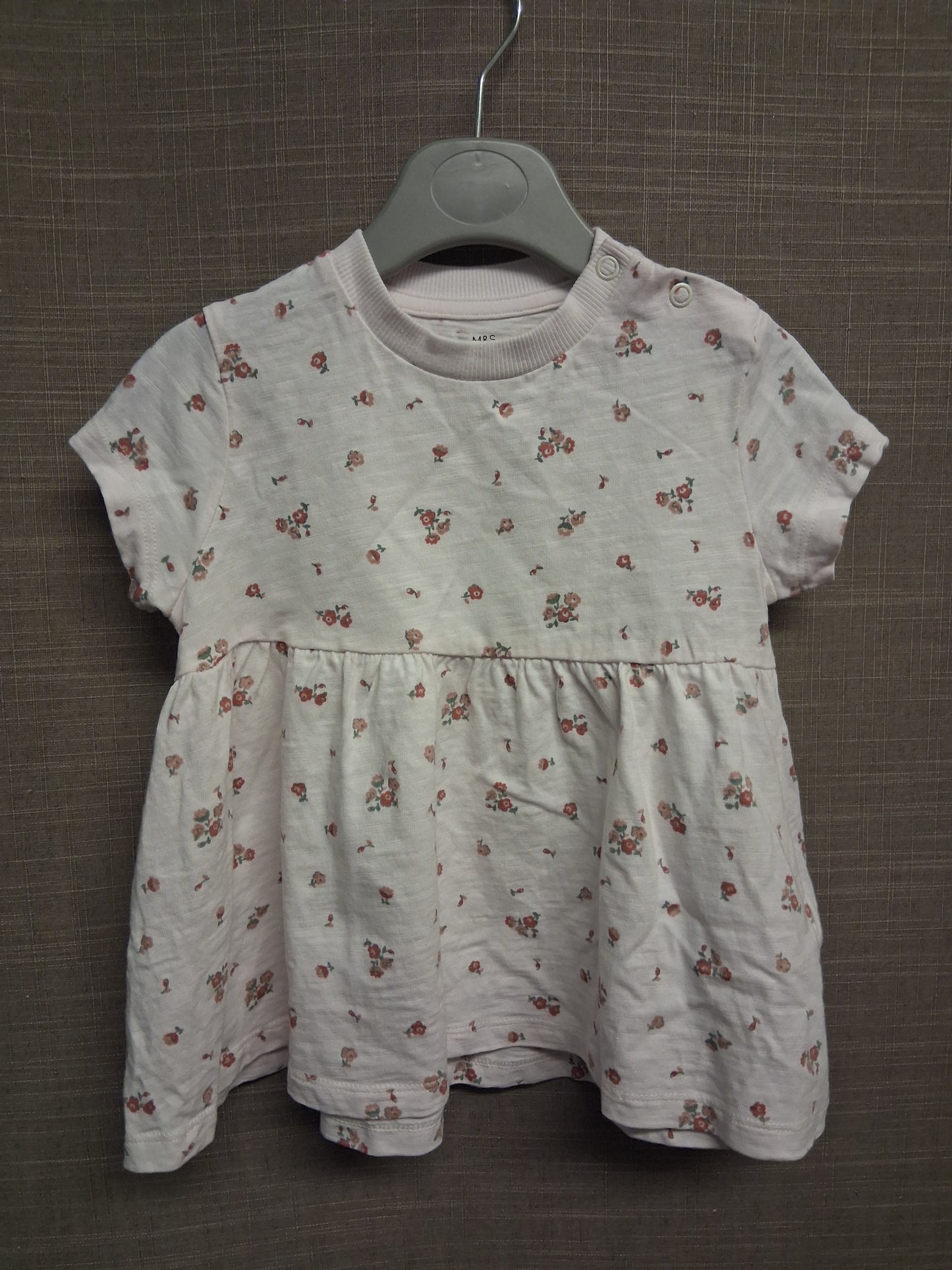 Marks and Spencer Cream Floral Short Sleeve T-Shirt Peplum Age 3-6 Months