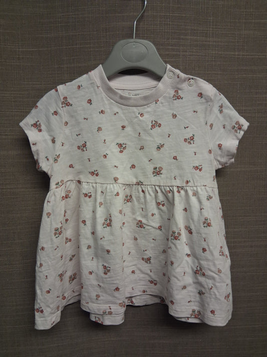 Marks and Spencer Cream Floral Short Sleeve T-Shirt Peplum Age 3-6 Months