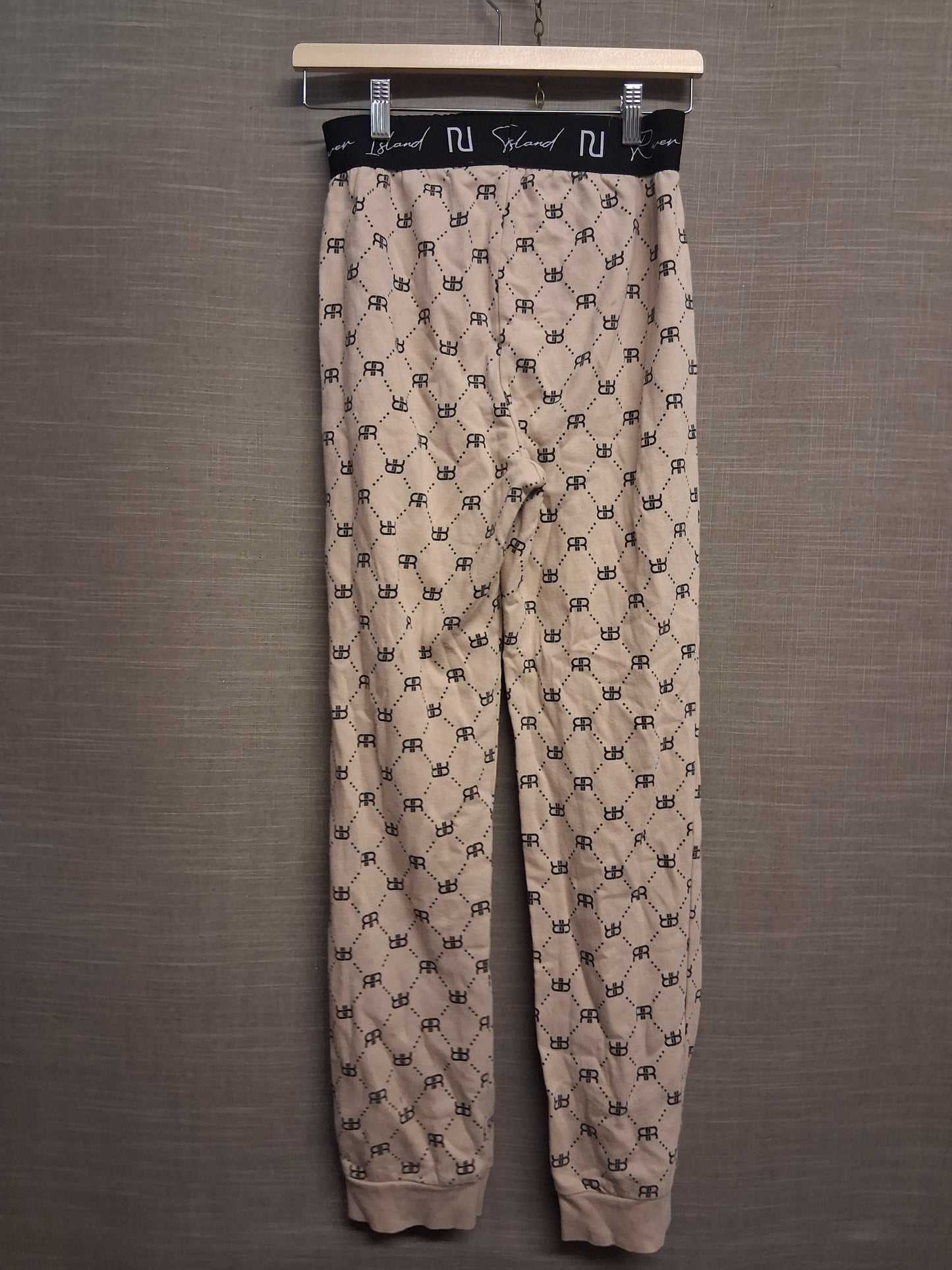 River Island Girls Beige Lined Leggings Logo Print Age 13-14 Years