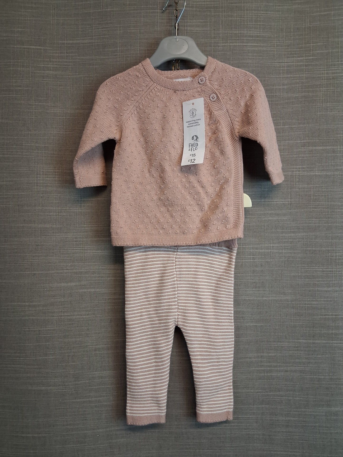 F&F Girl 2 Piece Outfit Knitted Jumper and Leggings Dusky Pink Age 0-3 Months New