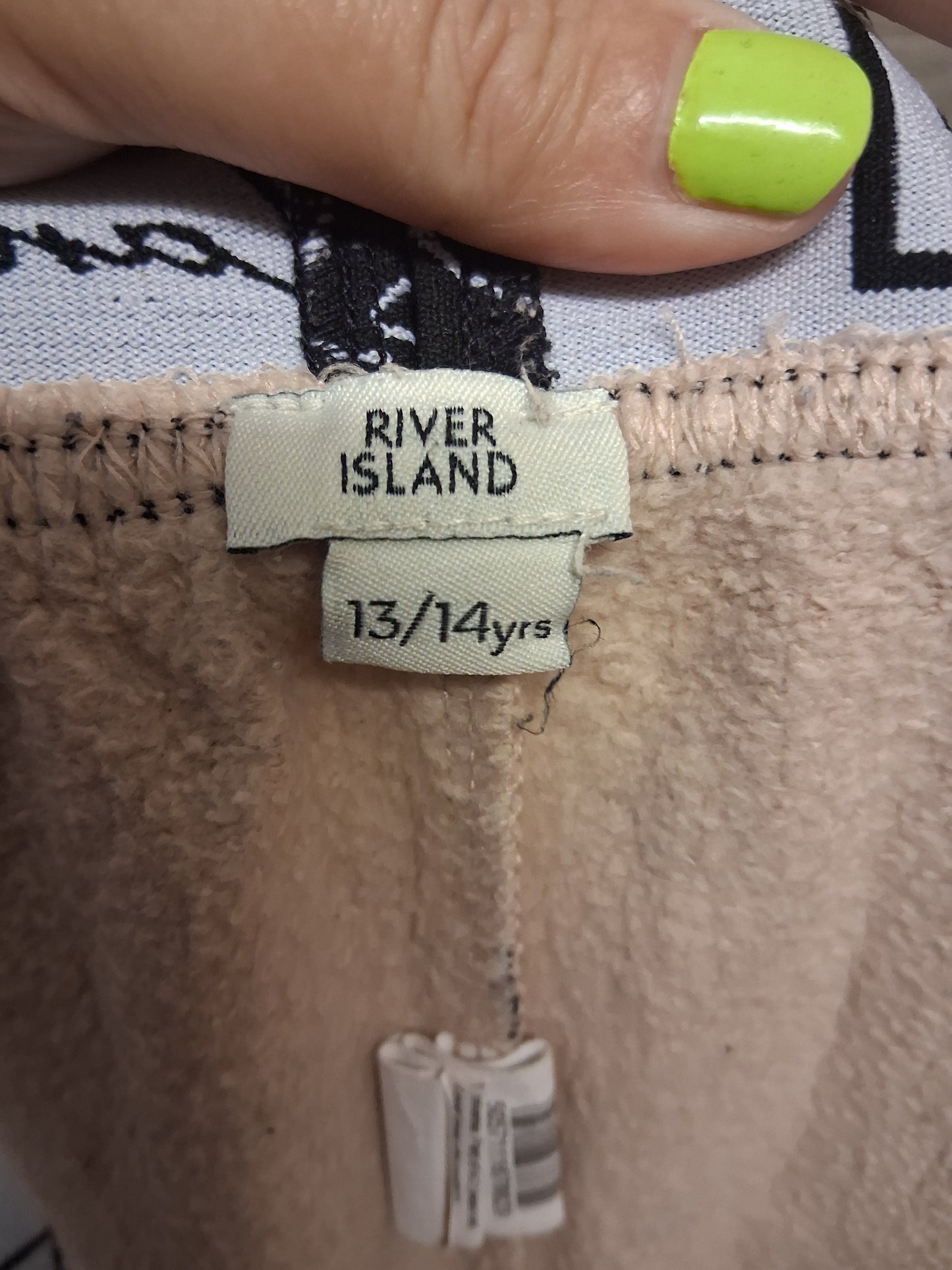 River Island Girls Beige Lined Leggings Logo Print Age 13-14 Years