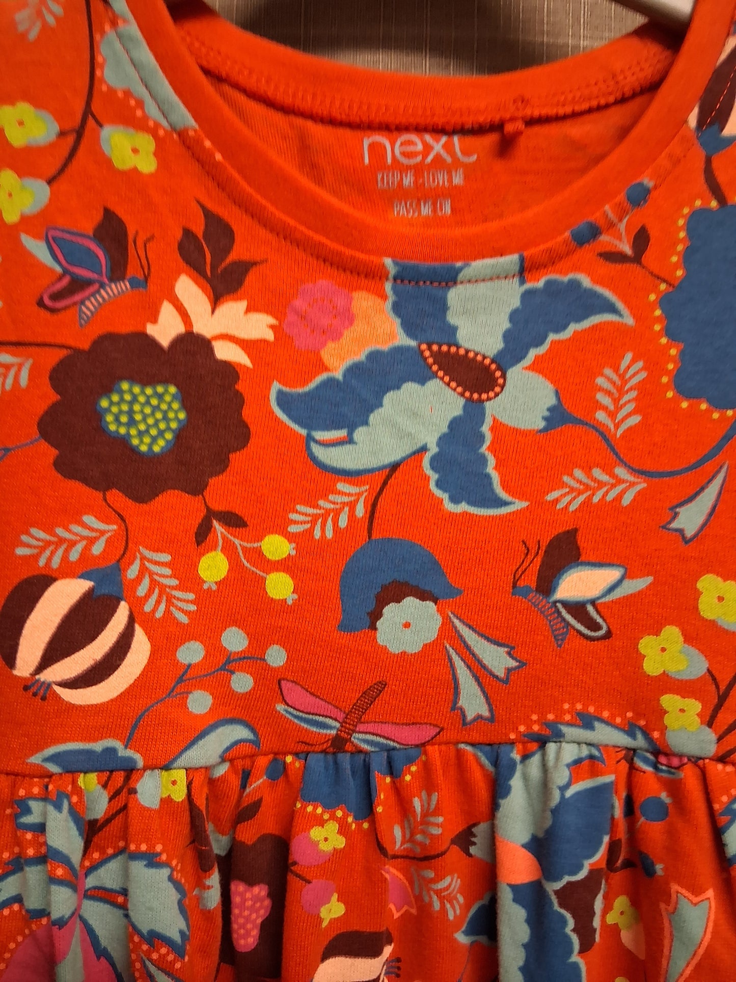 Next Girls Red Multicolour Floral Long Sleeve Jersey Dress Age 6-7 Years