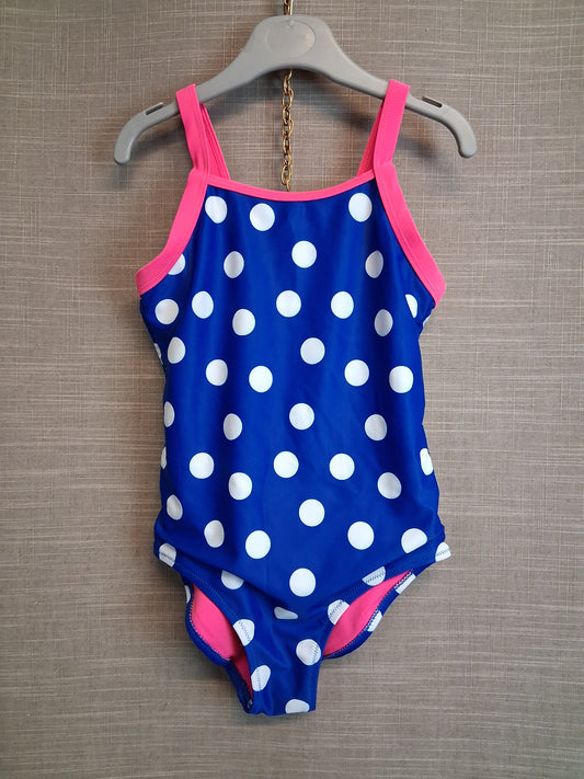 Nutmeg Girls One Piece Swimsuit  Blue Spotty Age 7-8 Years