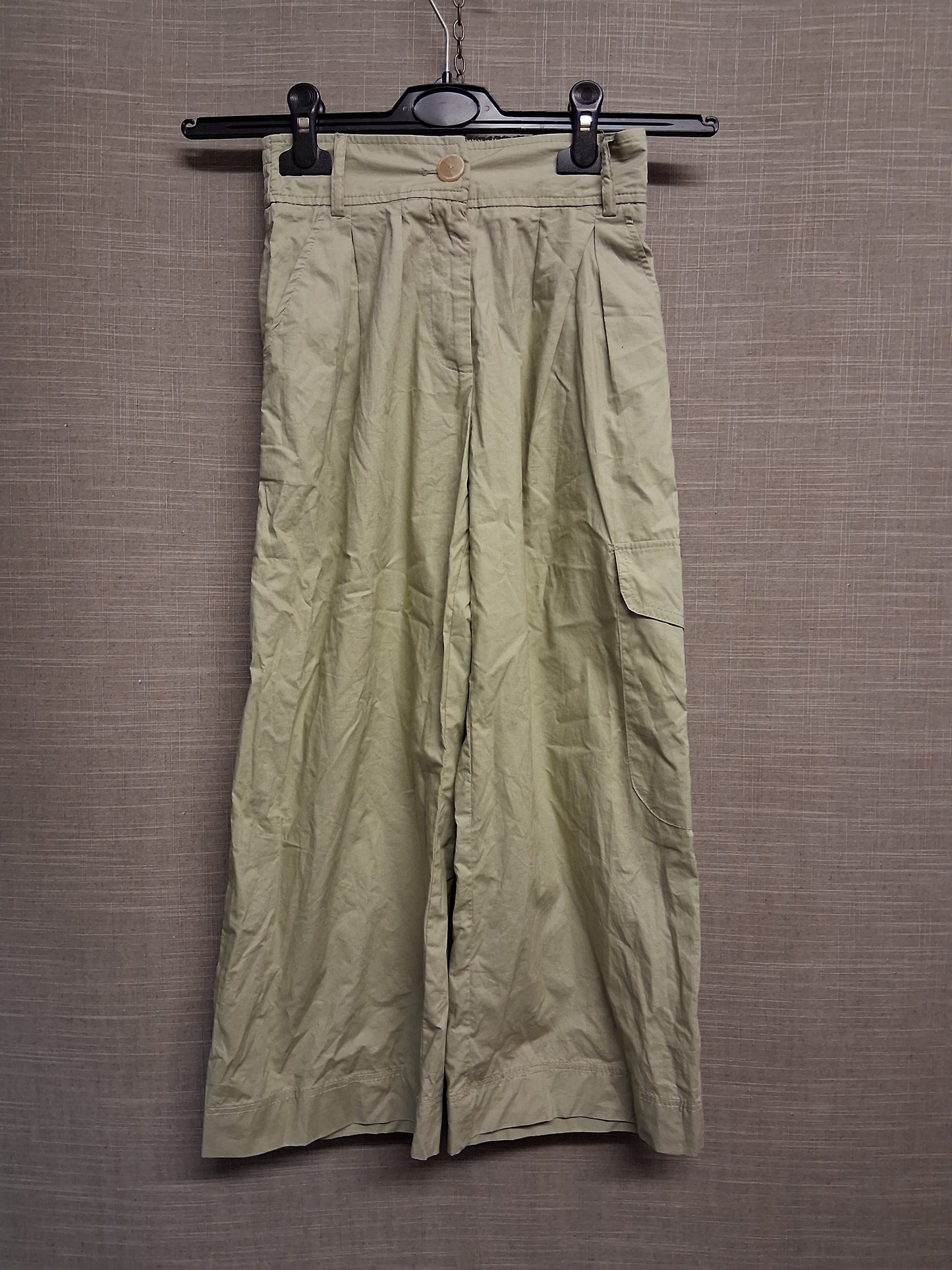 Zara Girls Khaki Wide Leg Cargo Trousers Age 9 years