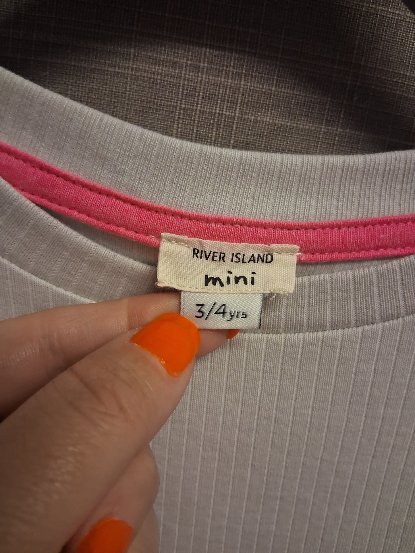 River Island Grey Ribbed Long Sleeve Top Bow Detail Age 3-4 Years