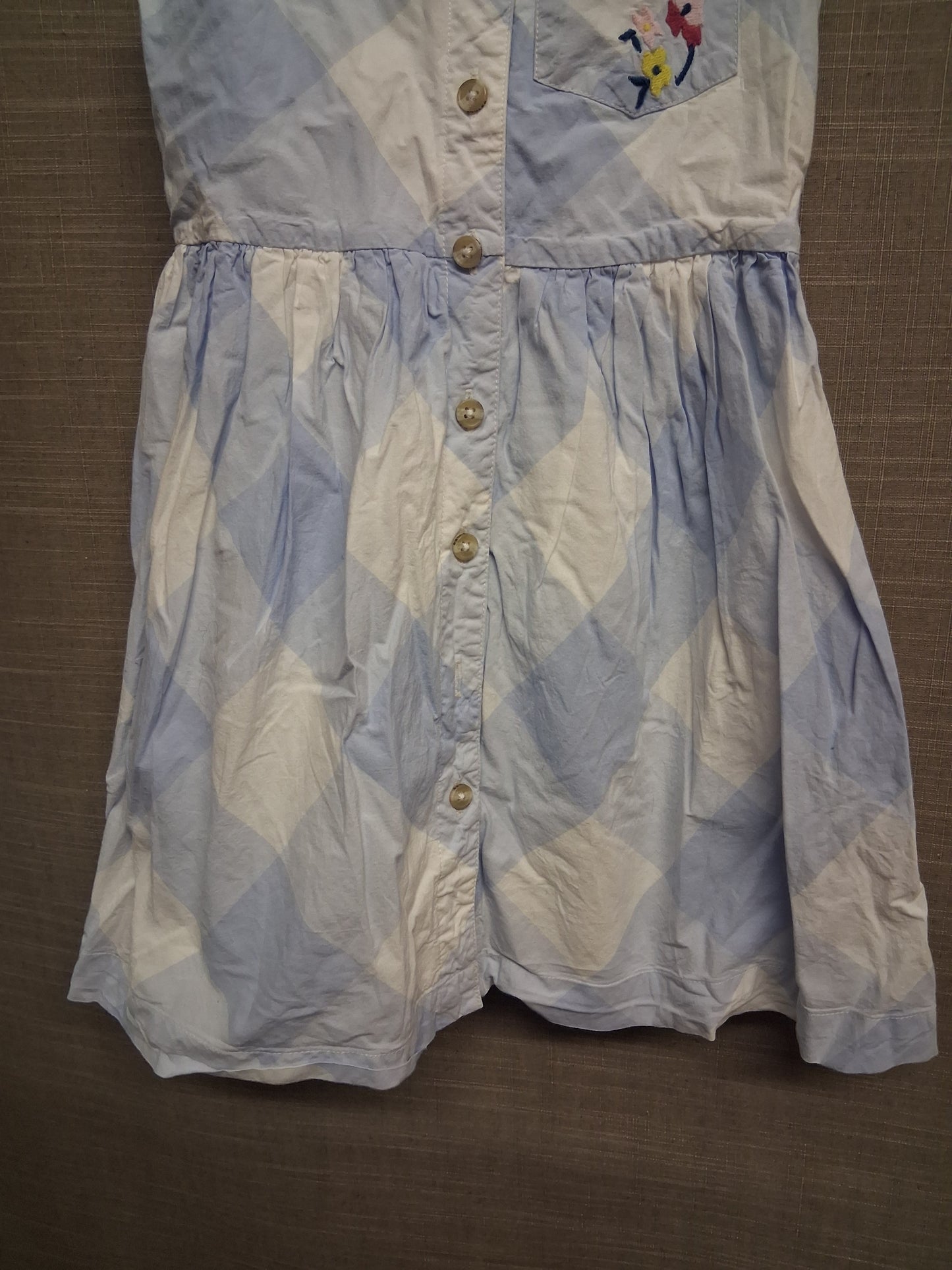 Joules Girls Blue Check Dress Embroidered Floral Age 7-8 Years
