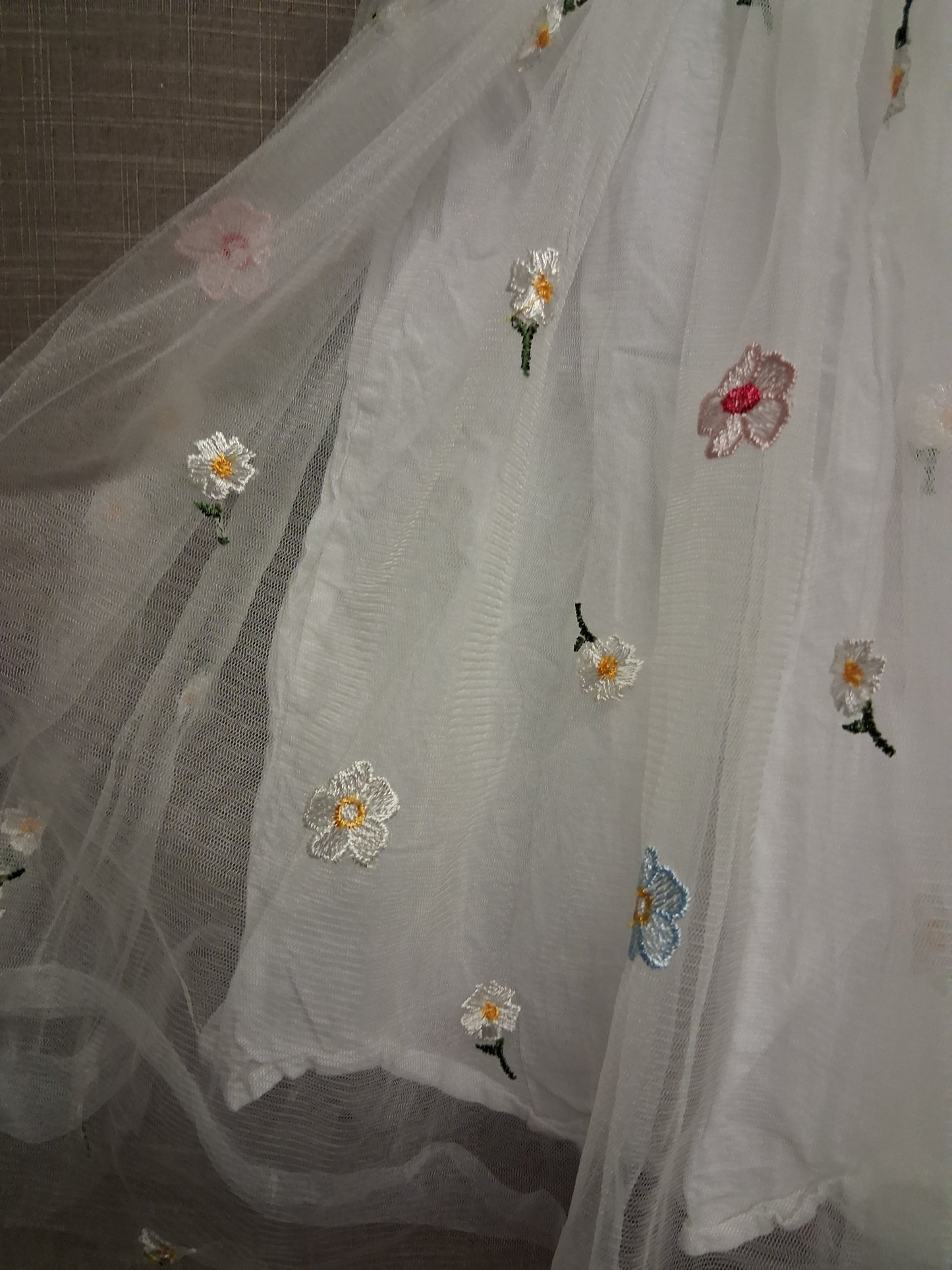 Shein White Mesh Summer Dress Embroidered Flowers Age 7-8  Years