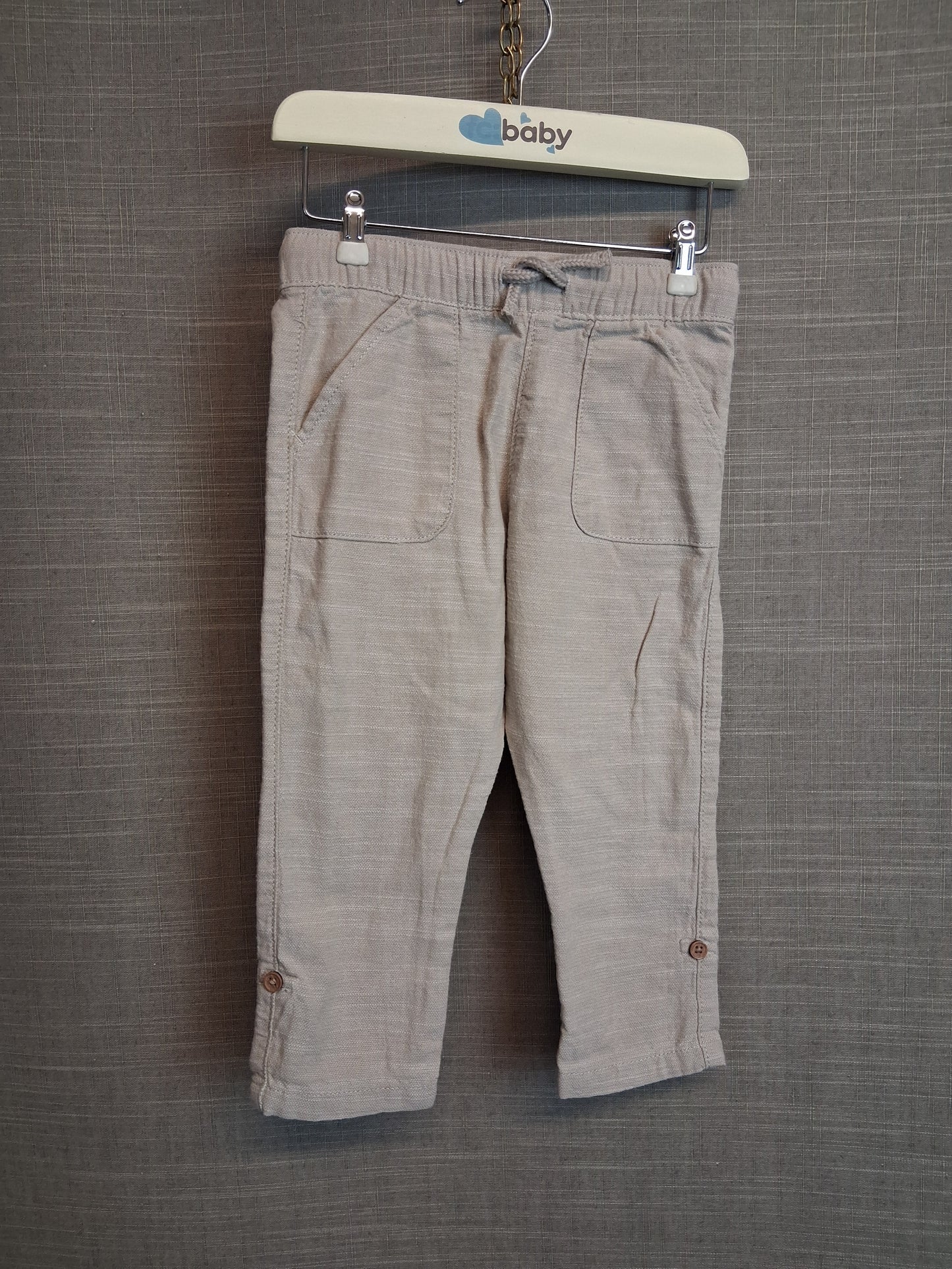 F&F Boys Beige Lightweight Roll Up Trousers Age 9-12 Months