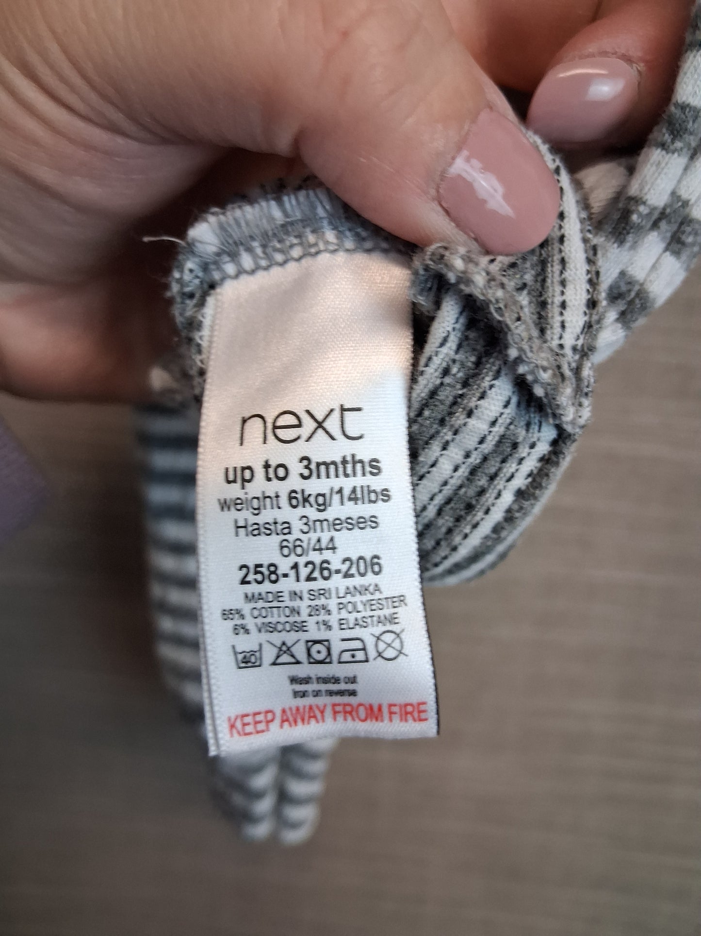 Next Boys Jersey One Piece Rompers Grey White Striped Age 0-3 Months