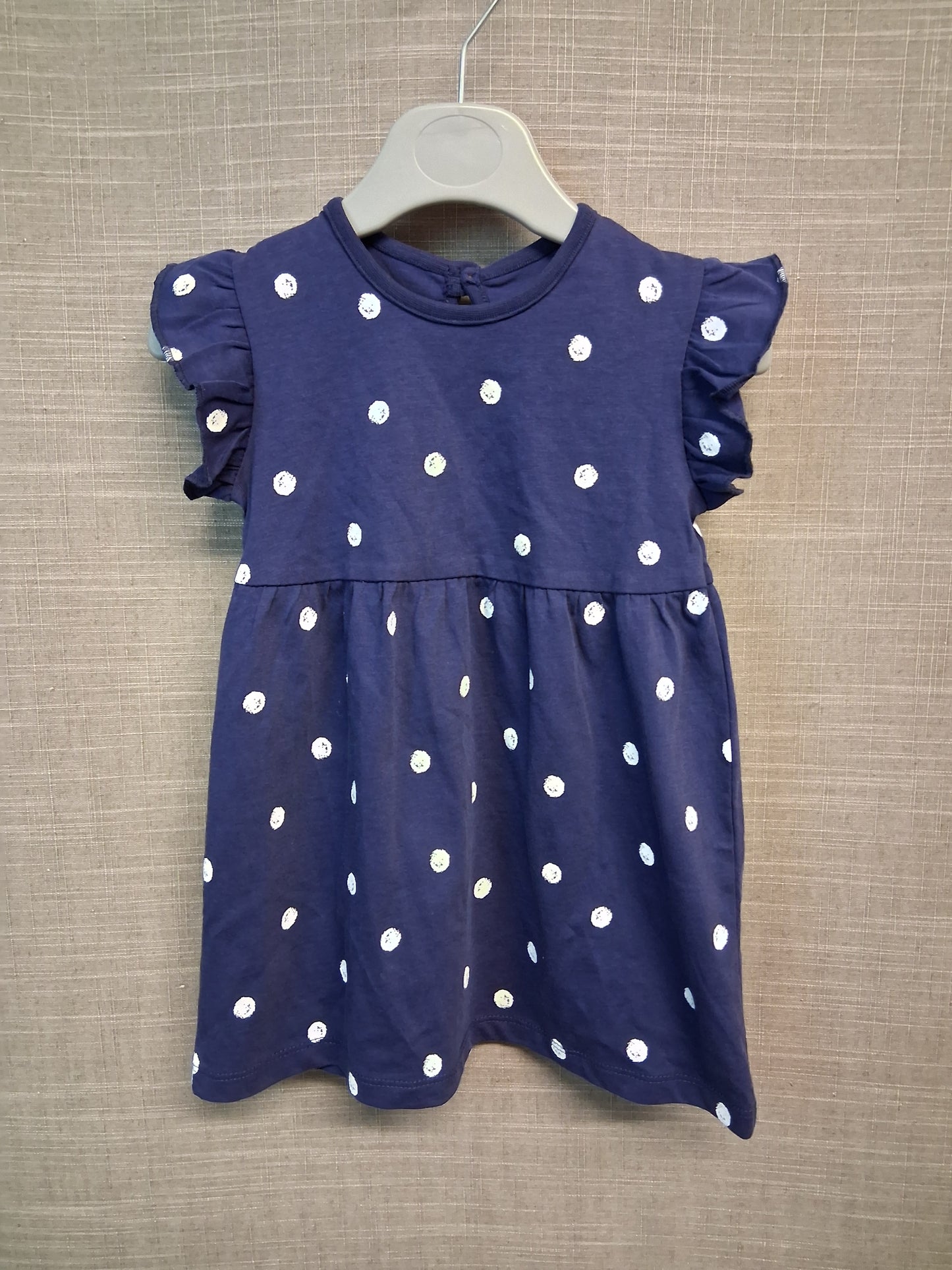 George Girls Blue Spotty A Line Dress Jersey Age 9-12 Months