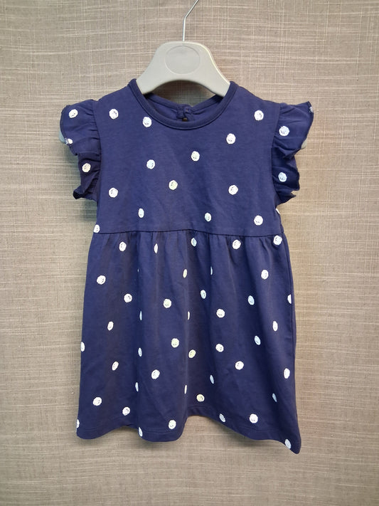 George Girls Blue Spotty A Line Dress Jersey Age 9-12 Months
