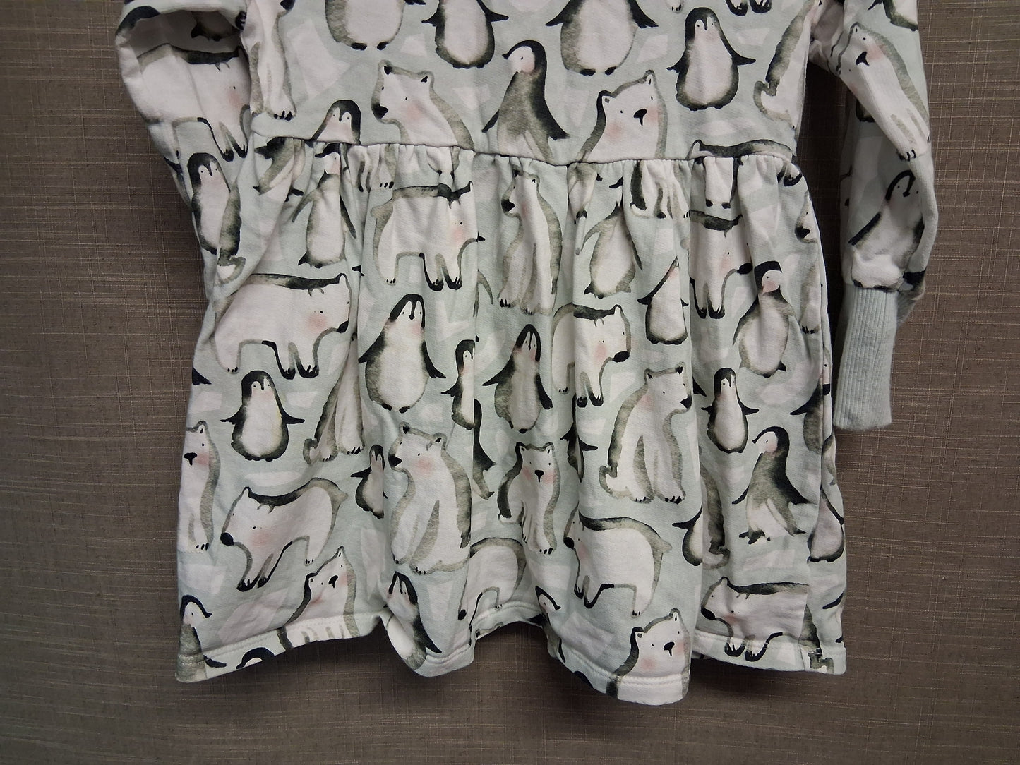 Next Girls Grey Blue Penguin Polar Bear Jumper Dress Jersey Age 3-4 Years