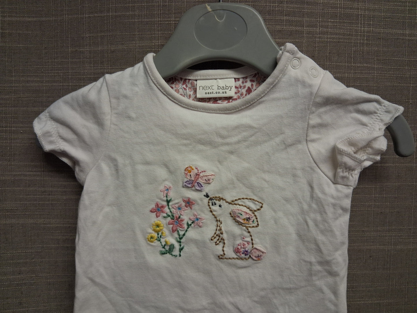 Next Girls White Bunny T-Shirt Short Sleeve Age Up to 1 Month