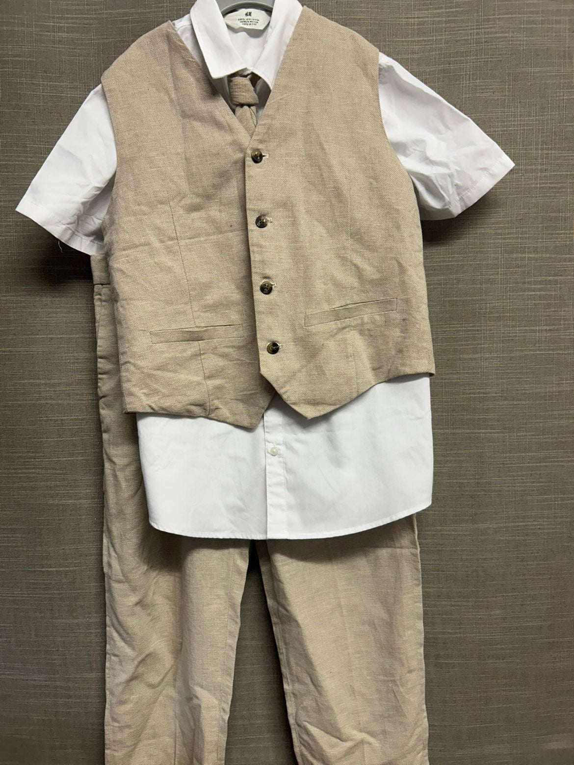 H&M Boys Linen Cream 4 Piece Suit Age 11-12 Years Wedding Special Occasion
