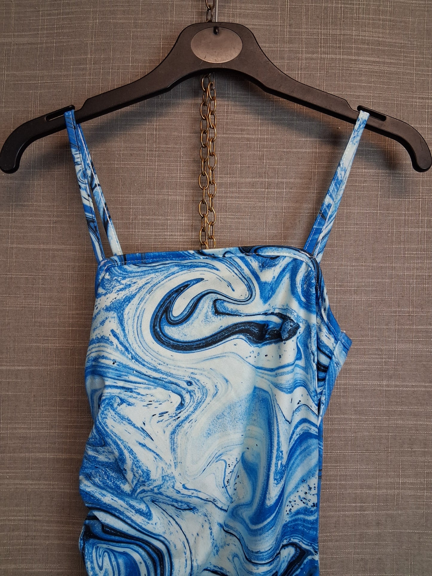 Shein Girls Blue Marble Print Stappy Dress Ruched Side Age 10-11 Years