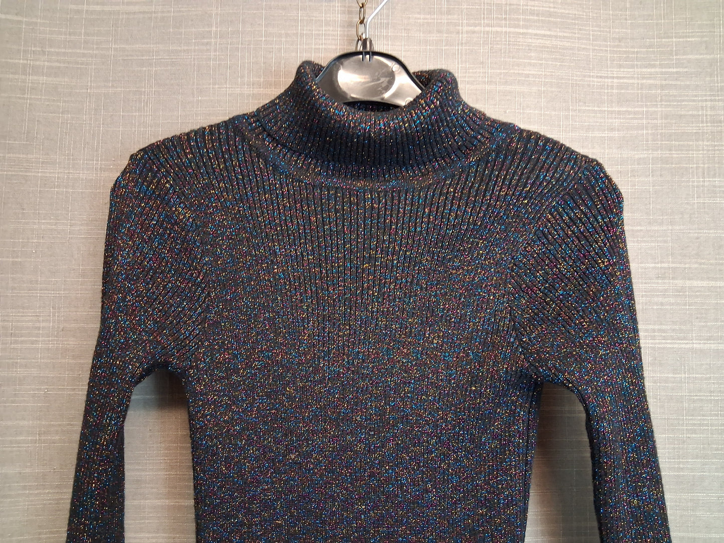 Primark Girls Roll Neck Jumper Black Glittery Sparkly Age 7-8 Years