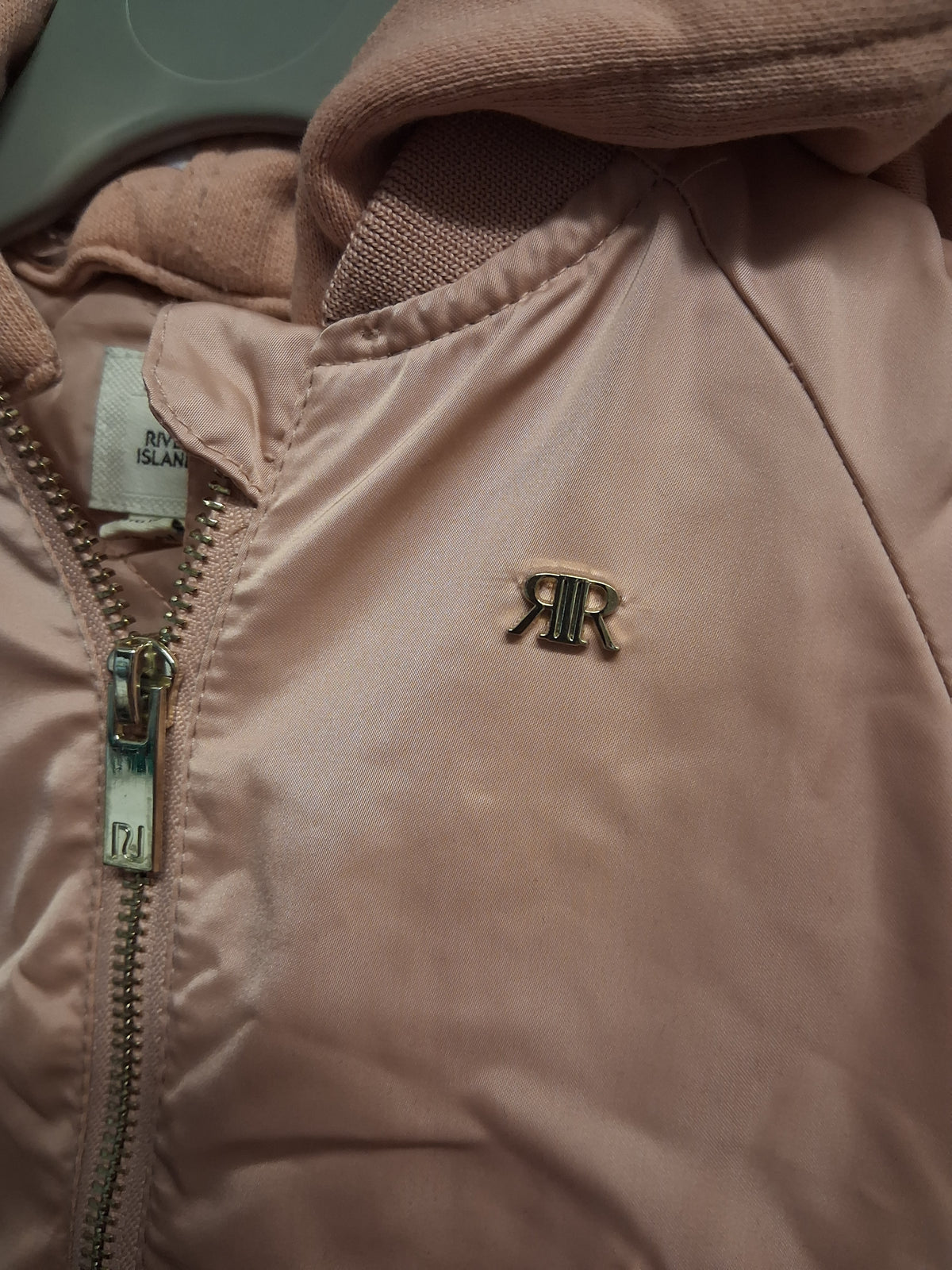 River Island Blush Pink Bomber Jacket Coat with Hood Age 6-9 Months