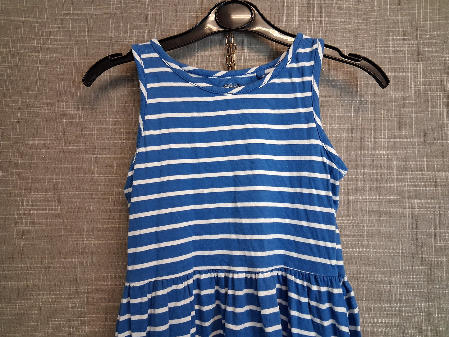 F&F Girl Blue White Stripe Jersey Sleeveless Sundress Age 8-9 Years