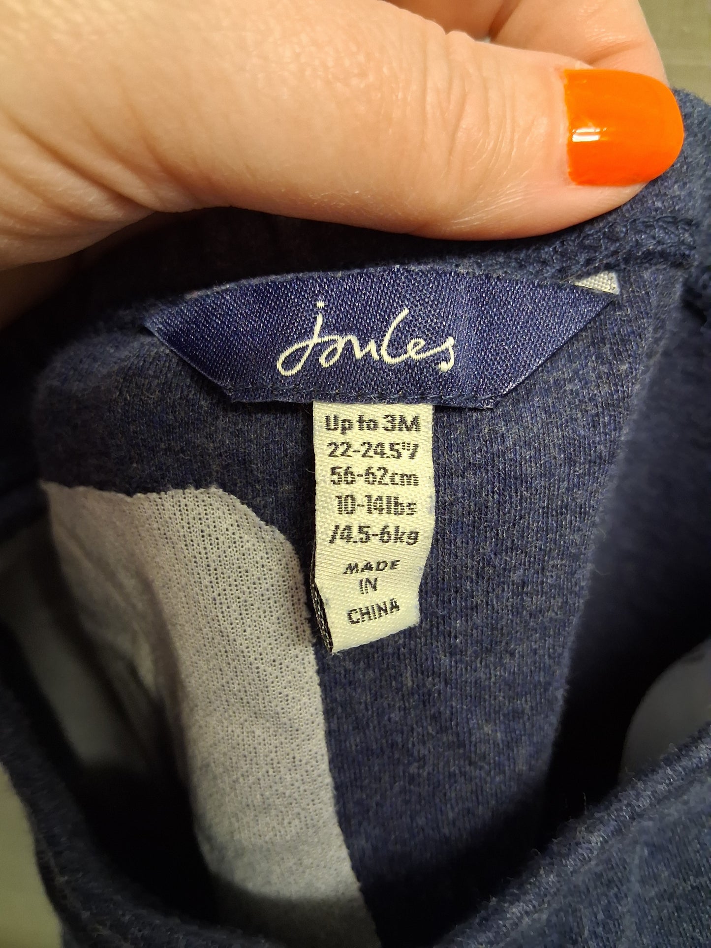 Joules Boys Jersey Joggers Navy Blue Cow Pocket on Back Age 0-3 Months