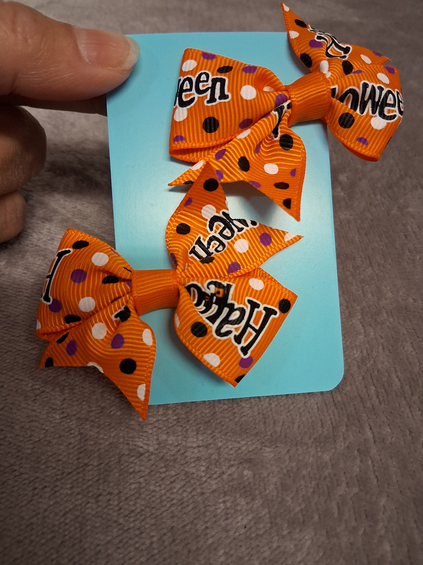Halloween Theme Orange Spotty Hair Bow Clips X2