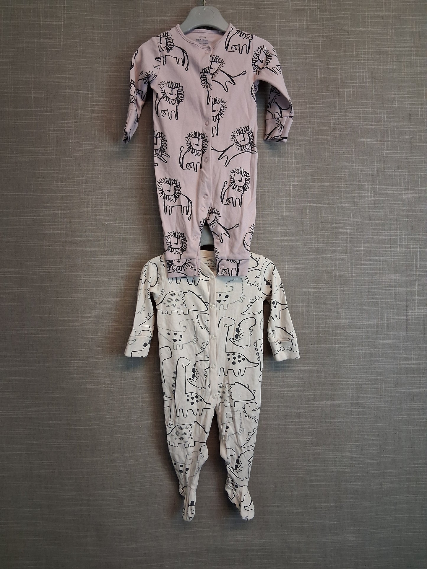 Next Boys Sleepsuits x2 Beige and Lilac Age 3-6 Months