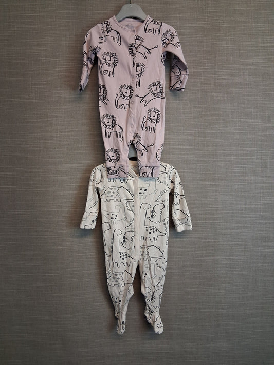 Next Boys Sleepsuits x2 Beige and Lilac Age 3-6 Months