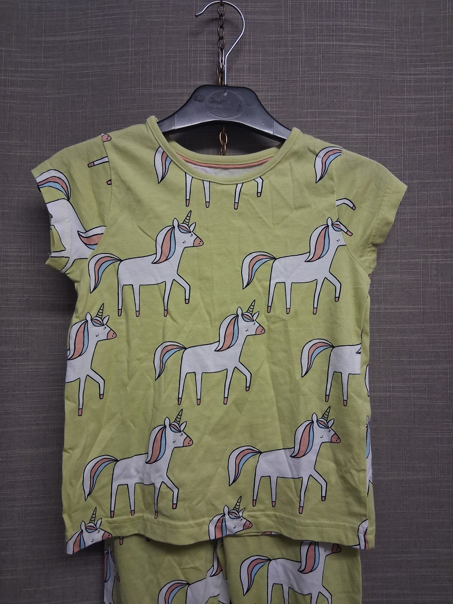 George Girls Lime Green Unicorn 2 Piece PJs Pyjamas Set Age 4-5 Years