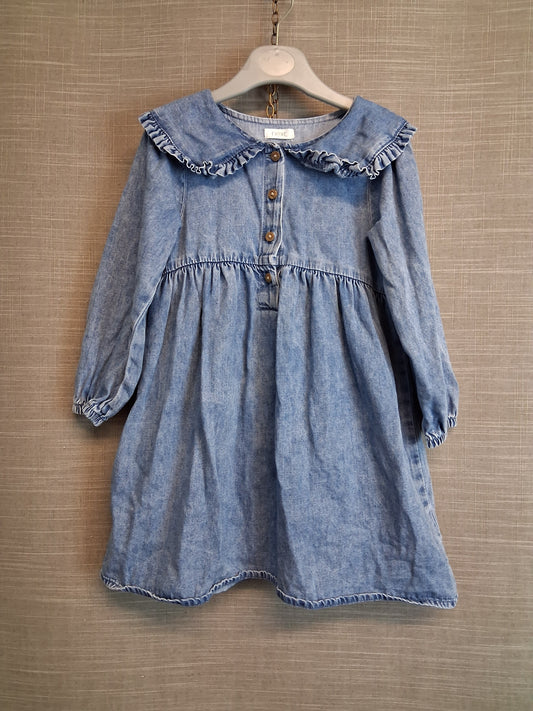 Next Girls Denim Dress Peter Pan Collar Blue Long Sleeve Age 3-4 Years