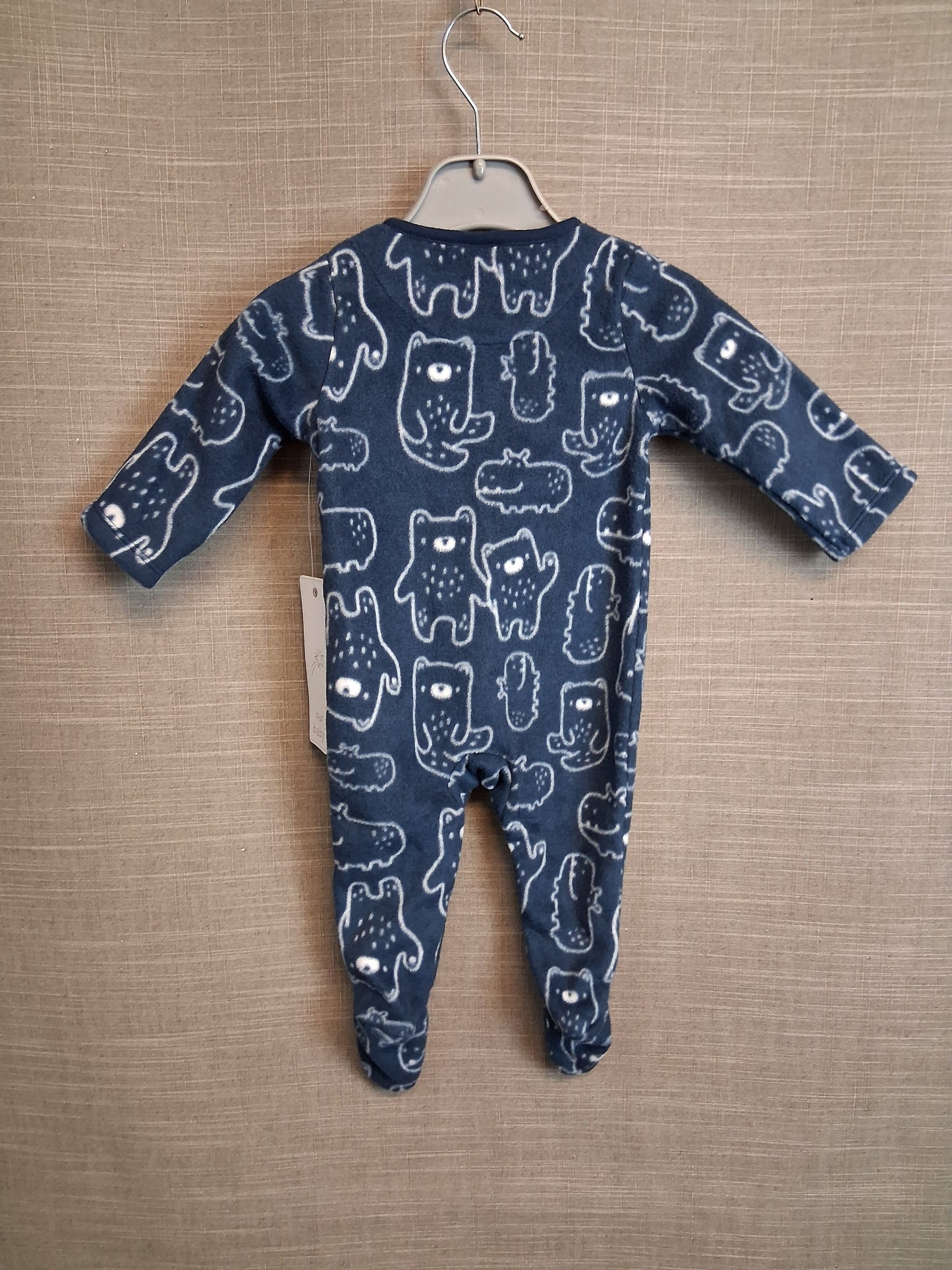 F&F Boys Blue Bear Print Fleece Sleepsuit Age 0-3 Months New