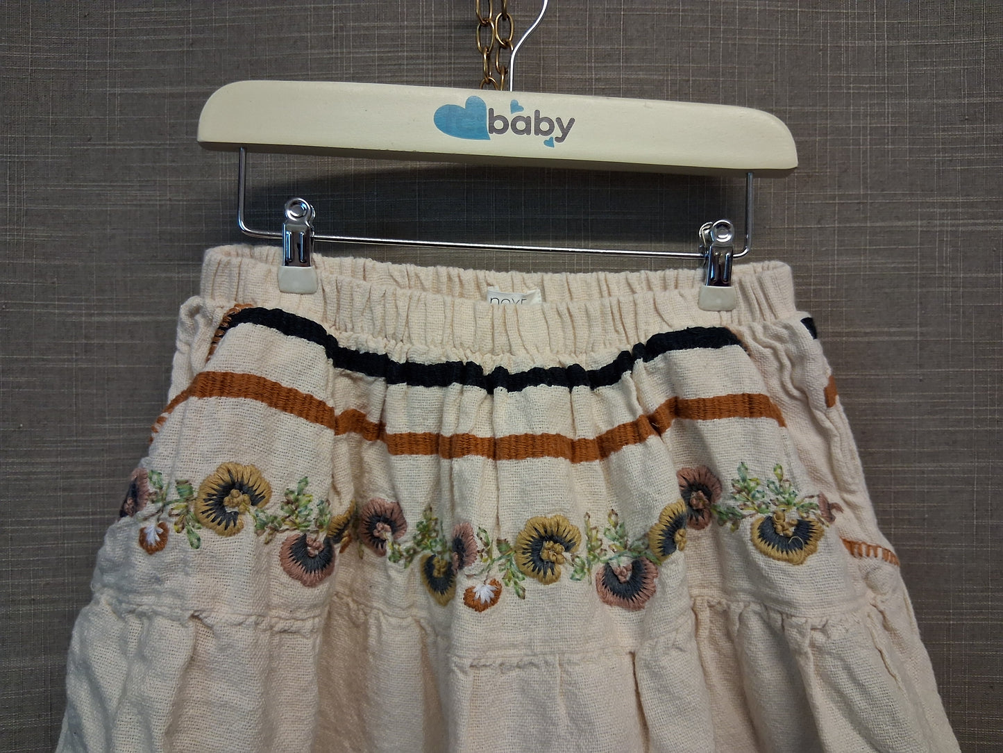 Next Girls Beige Lined Skirt Embroidered Floral Pockets Age 5-6 Years