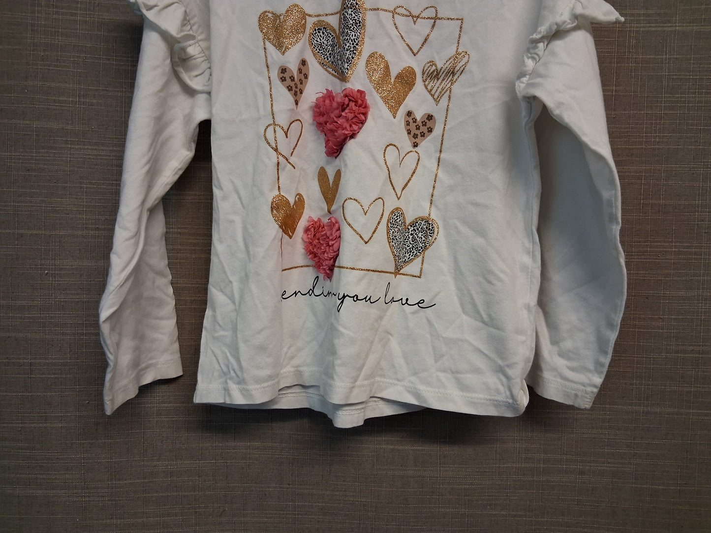 Matalan Girls Long Sleeve White T-Shirt Love Hearts Age 5-6 Years