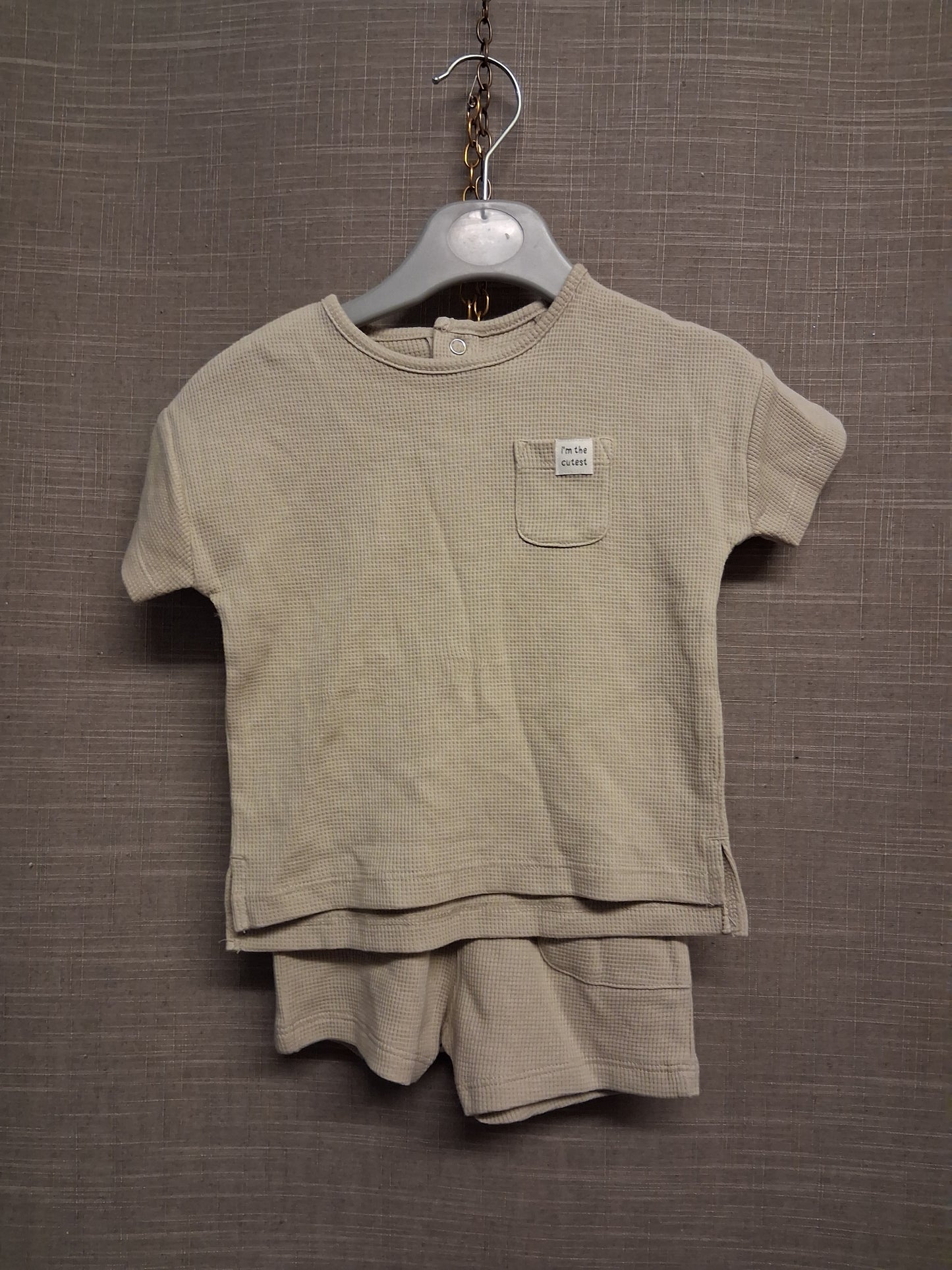 TU Boys Beige 2 Piece Outfit T-Shirt & Shorts Age 3-6 Months