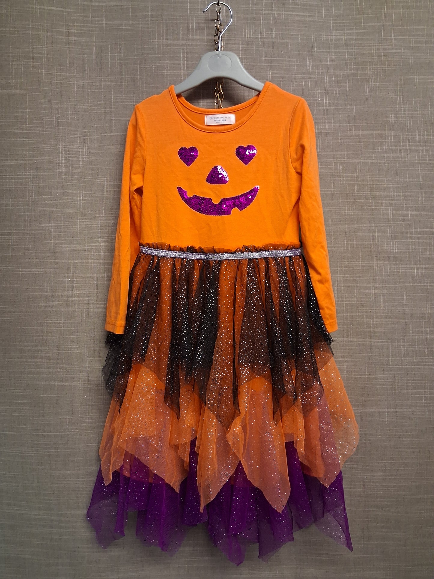 Primark Halloween Pumpkin Orange Multicolour Long Sleeve Dress Age 5-6 Years