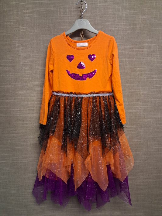 Primark Halloween Pumpkin Orange Multicolour Long Sleeve Dress Age 5-6 Years
