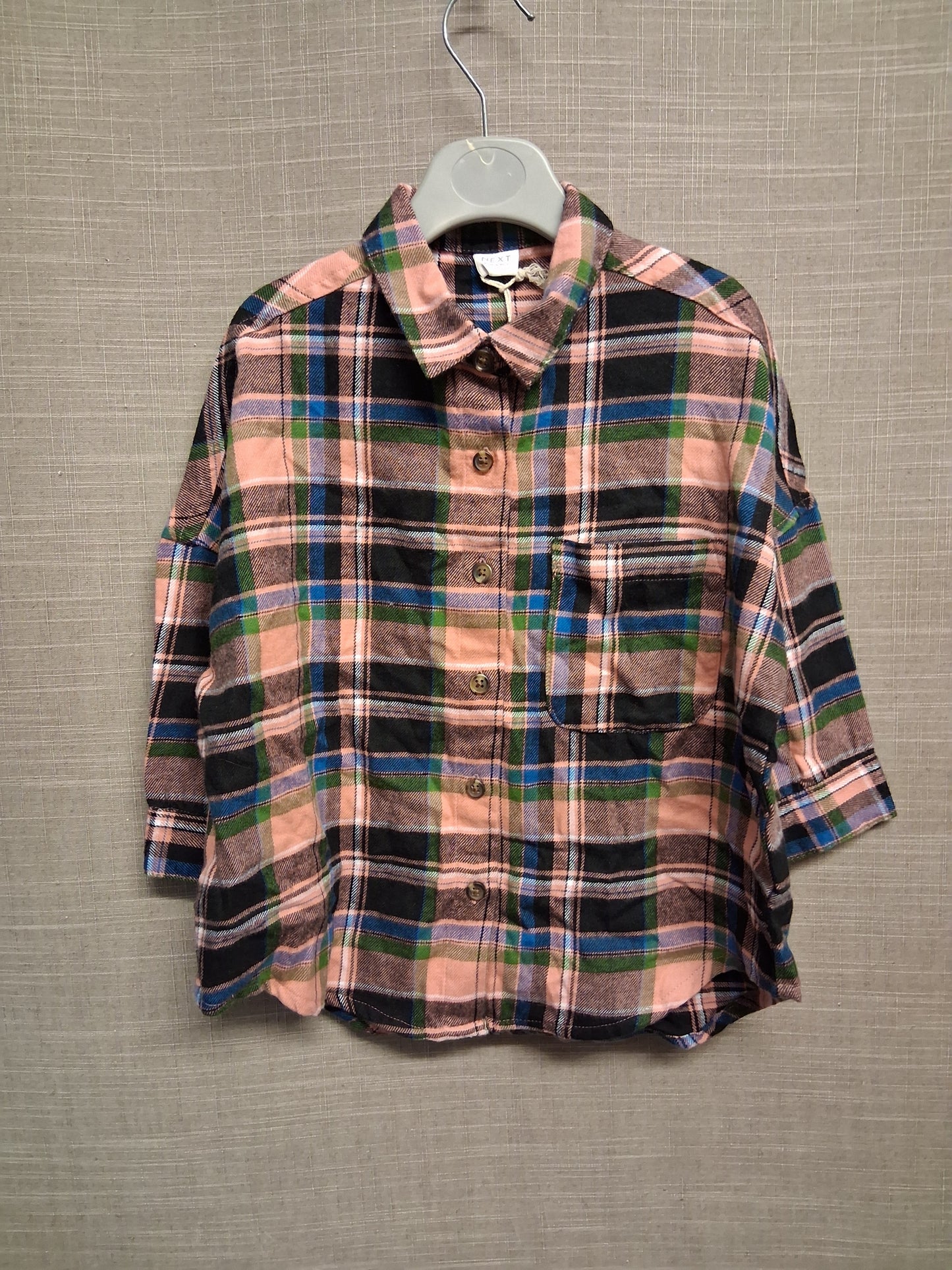 Next Girls Pink Check Shirt Dress Long Sleeve Age 3 Years New