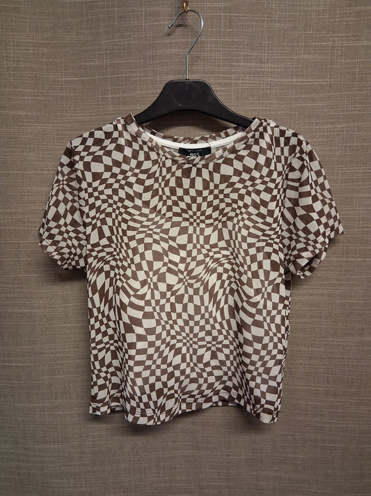 New Look Girls Brown White Check 2 Piece Mesh T-Shirt Age 12-13 Years