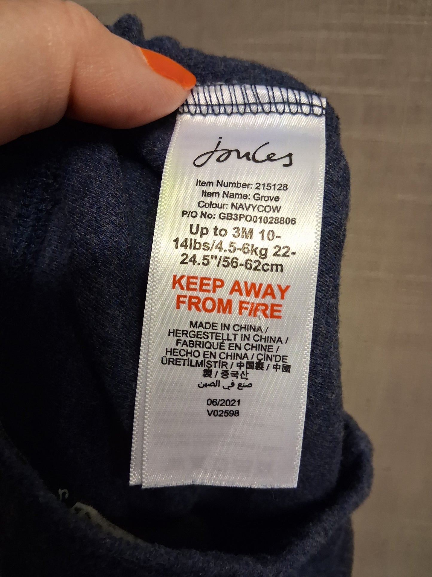 Joules Boys Jersey Joggers Navy Blue Cow Pocket on Back Age 0-3 Months