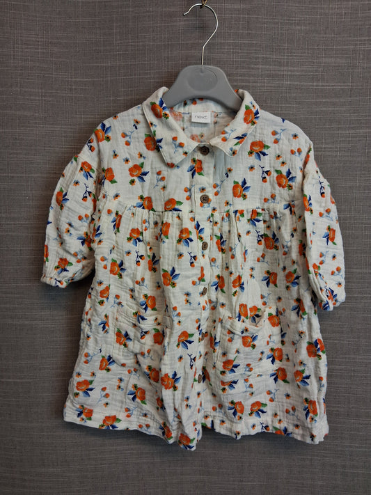 Next Girls Cream Floral Dress Age 12-18 Months