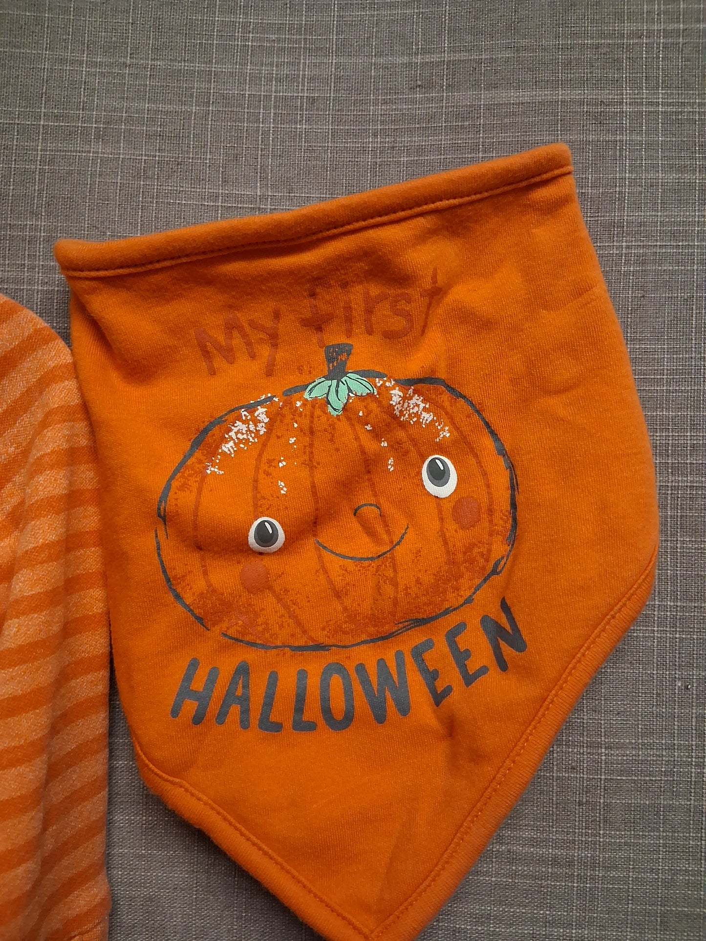 F&F Halloween Orange Pumpkin Sleepsuit Romper with Bib Age 0-3 Months