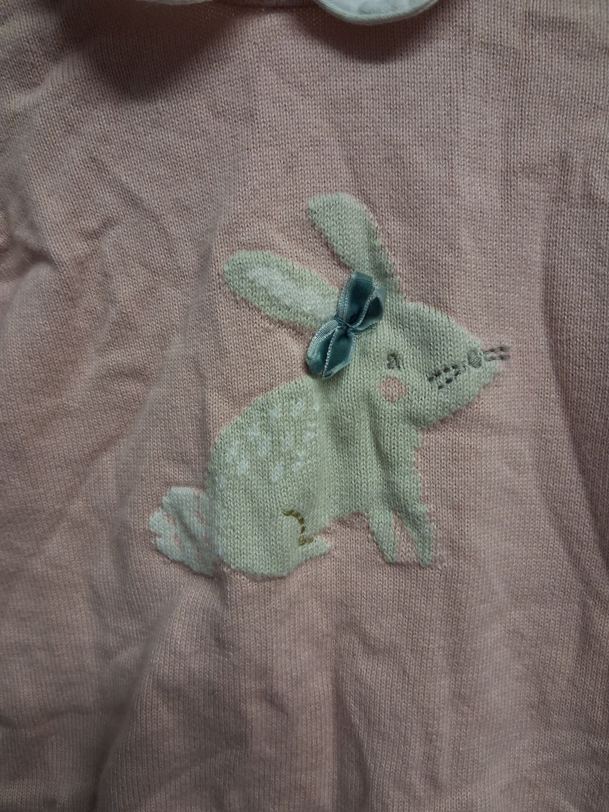 TU Girls Pink Bunny Theme Knitted Jumper Peter Pan Collar Age 9-12 Months