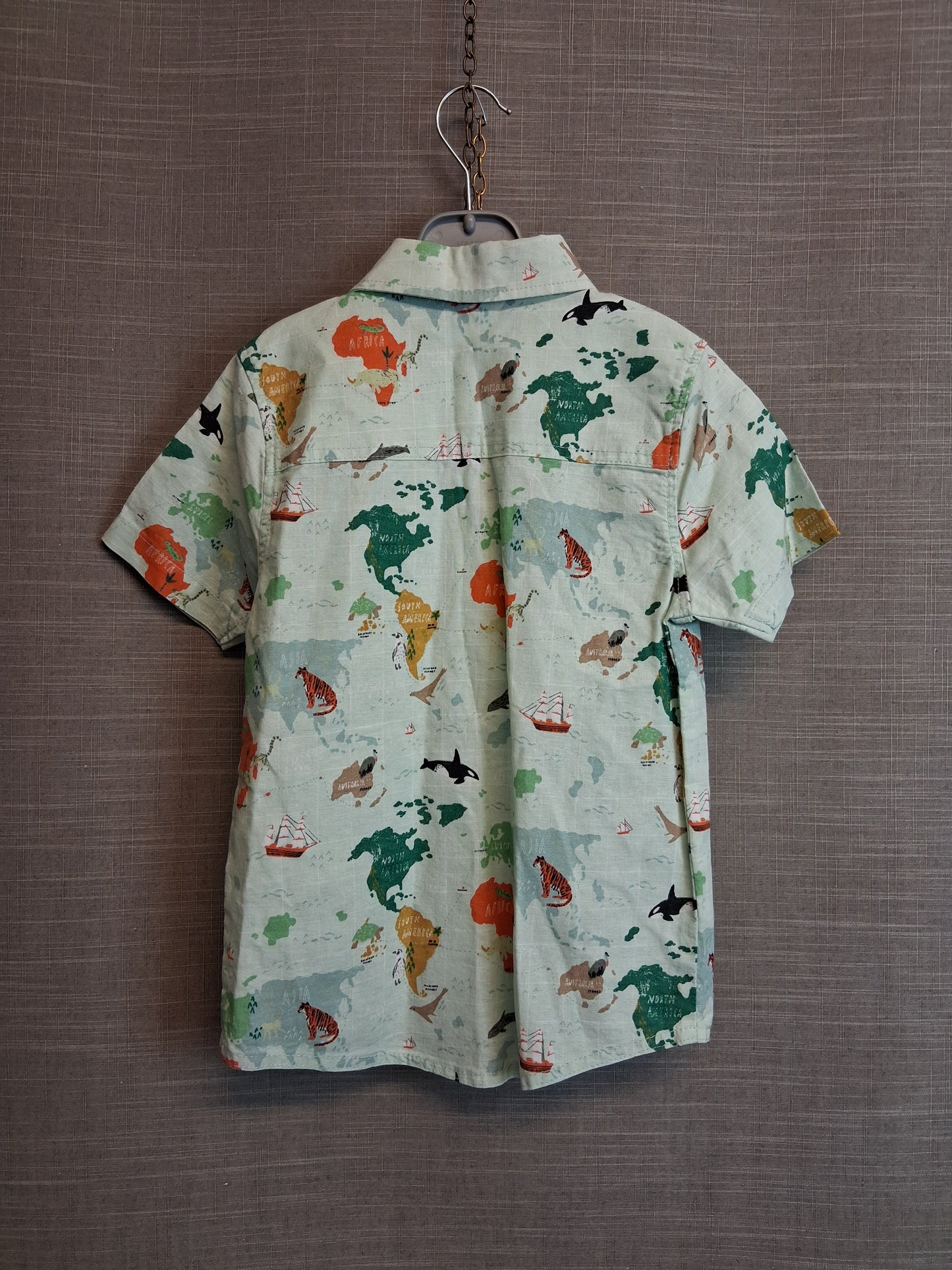 TU Boys Short Sleeve Shirt Green Map of the World Age 5-6 Years