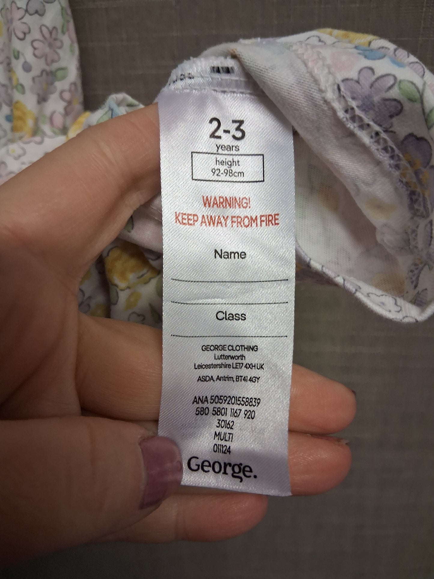 George Girls White Floral Jersey Playsuit Age 2-3 Years