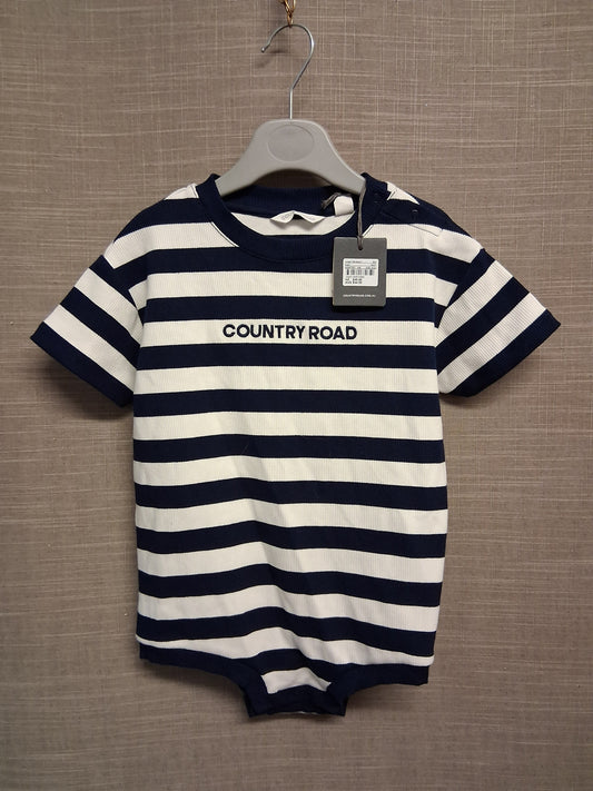 Country Road Boys Blue White Striped Short Sleeve Bodysuit Age 18-24 Months New